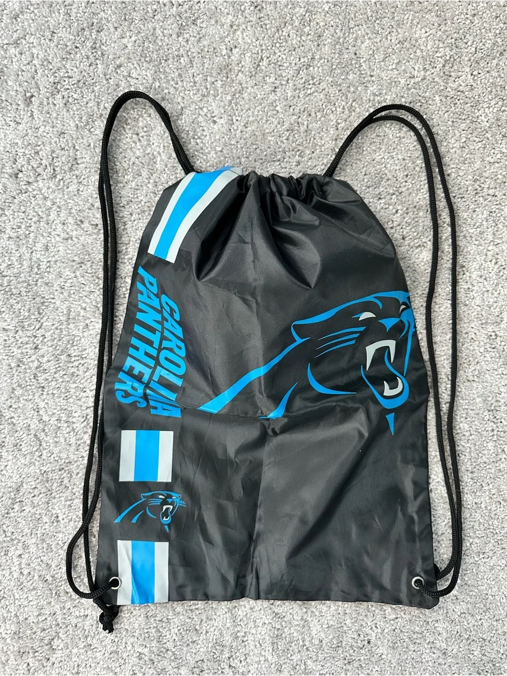 NEW Carolina Panthers NFL Black & Blue Drawstring Gym Cinch Sack Bag